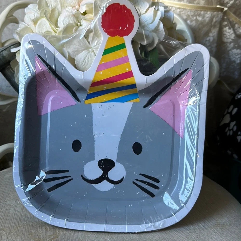 Cat Party Paper Plate - Gray
